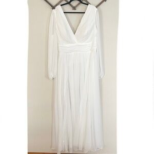 Sheer White Long Sleeve Lace Up Boho Wedding Gown 3X